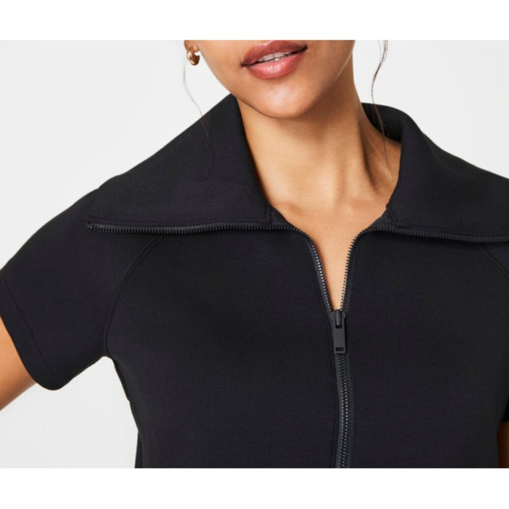 Spanx AirEssentials Half-Zip Romper Very Black Henley Zipper Polo Jumpsuit 2X - Picture 7 of 15